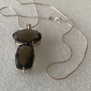 Elegant Silver smoky quartz Pendant Necklace Sterling 22 chain